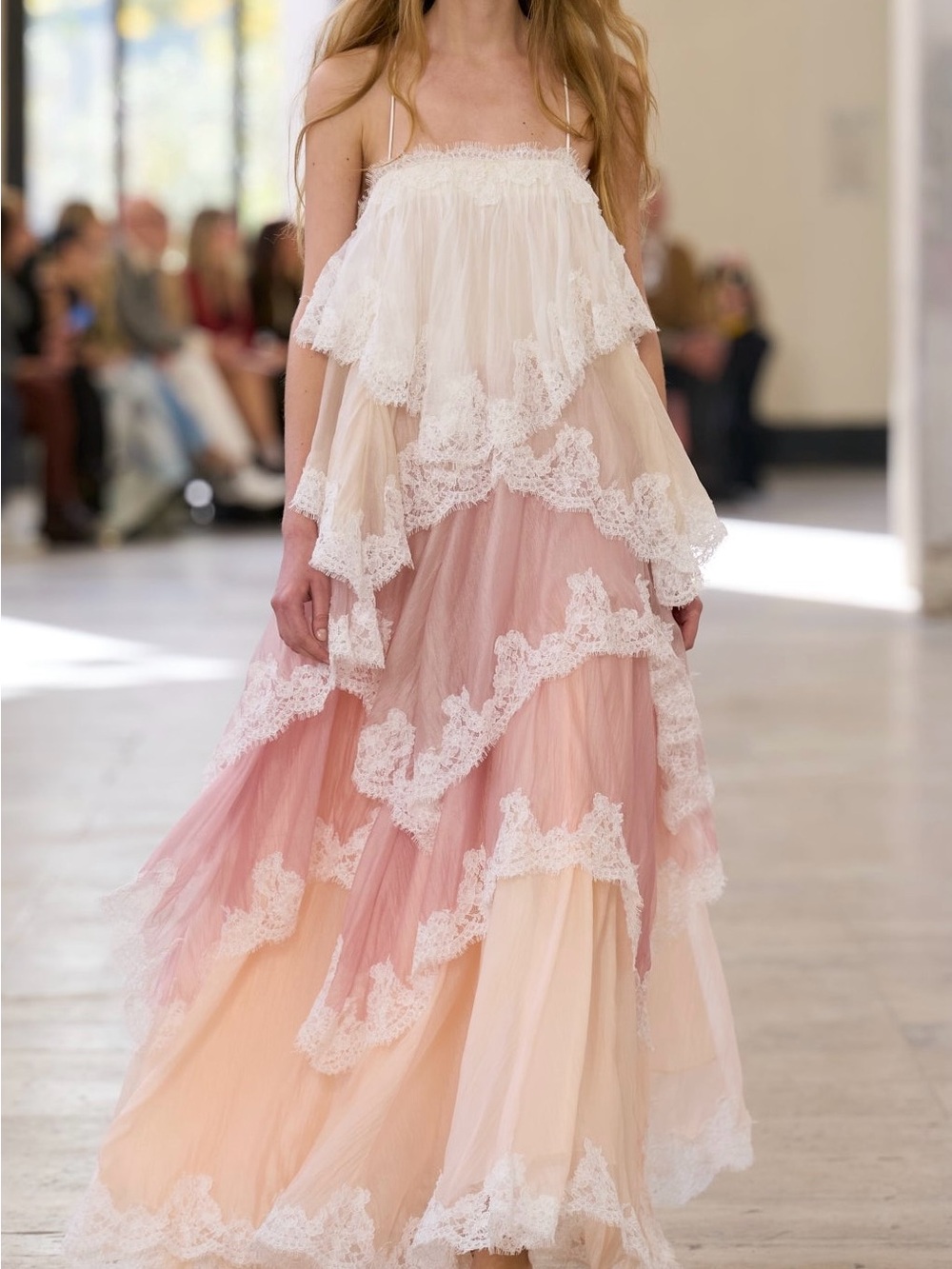Aje Ophelia Dress NWOT - Tiered Lace-Trim Maxi Dress in Pink, Peach and Cream.